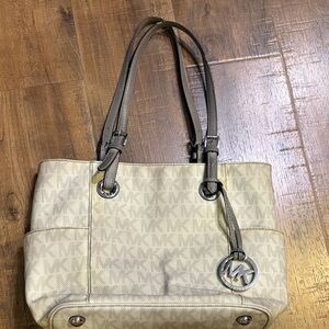 Michael Kors Cream Logo Tote with Silver Hardware